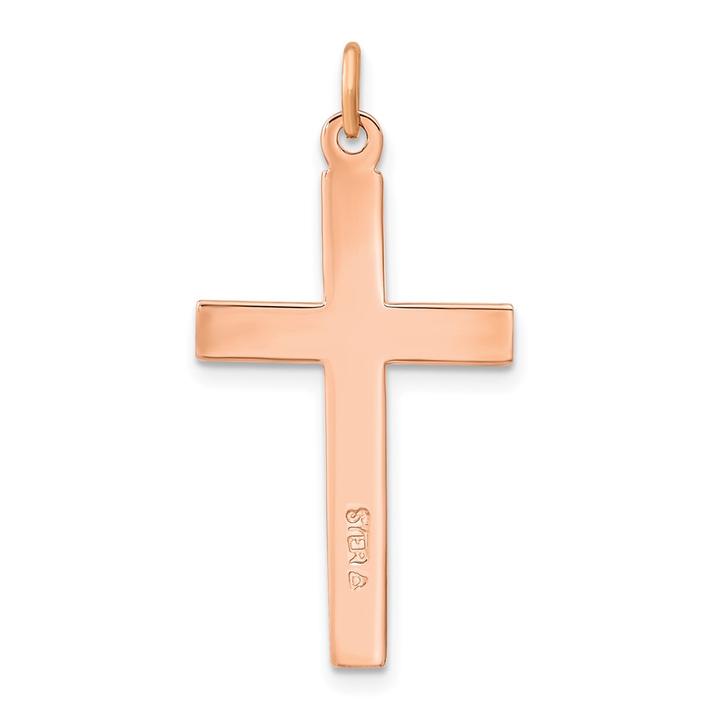 Sterling Silver Rose Gold-plated Polished and Brushed Double Cross Pendant (QC11117)