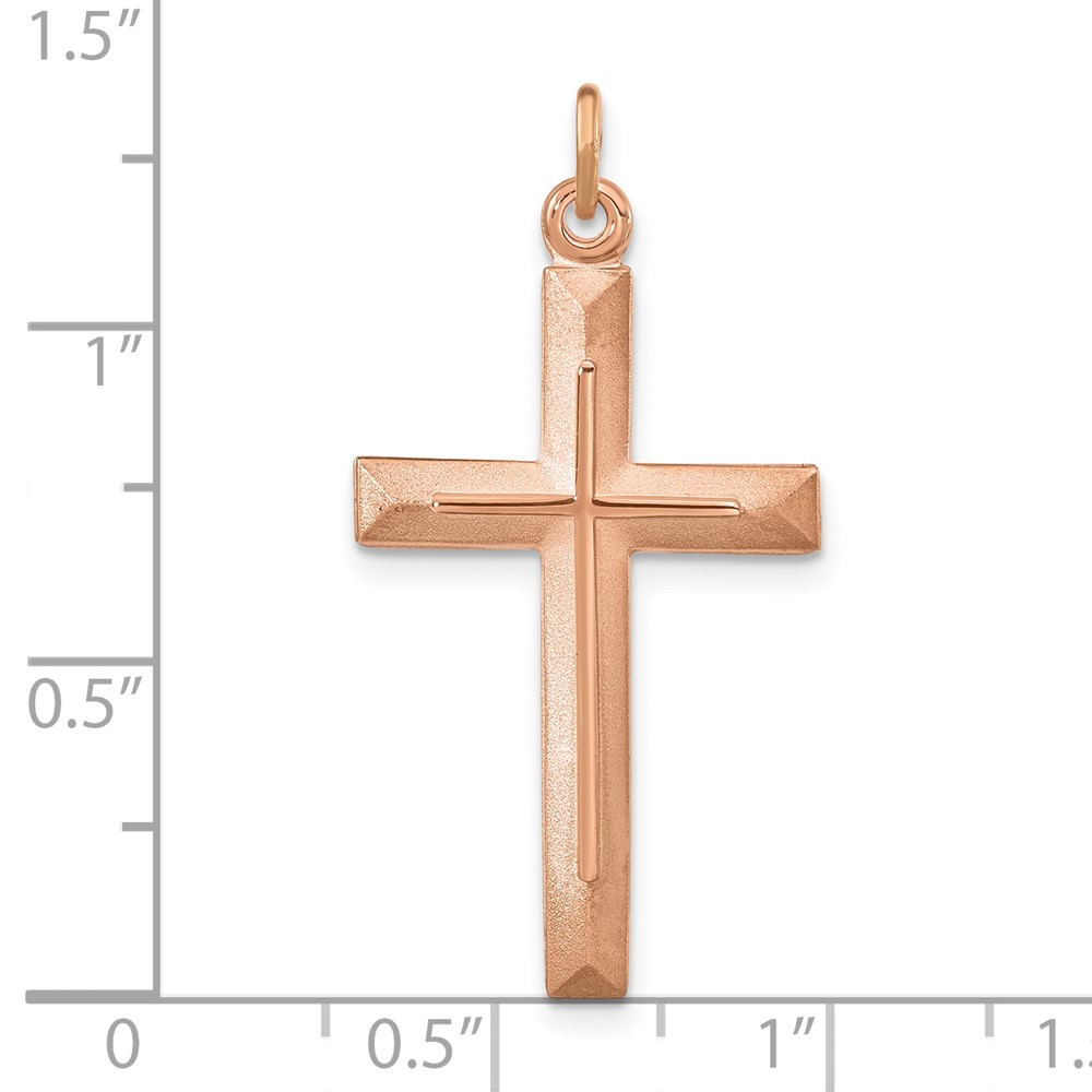 Sterling Silver Rose Gold-plated Polished and Brushed Double Cross Pendant (QC11117)