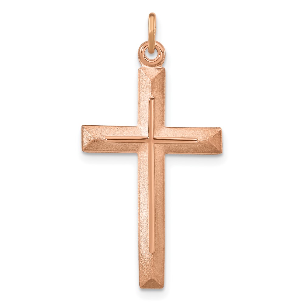 Sterling Silver Rose Gold-plated Polished and Brushed Double Cross Pendant (QC11117)