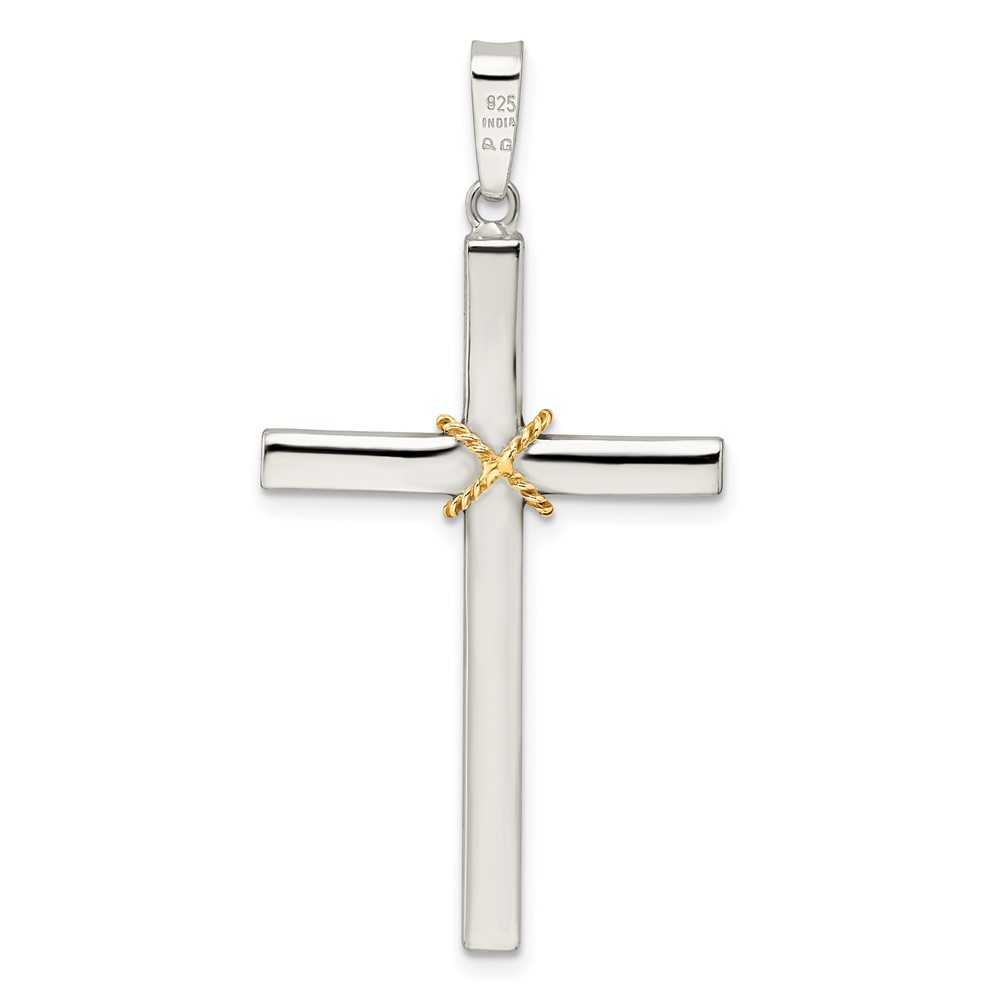 Sterling Silver w/Gold-tone X Center Hollow Cross Pendant (QC11122)