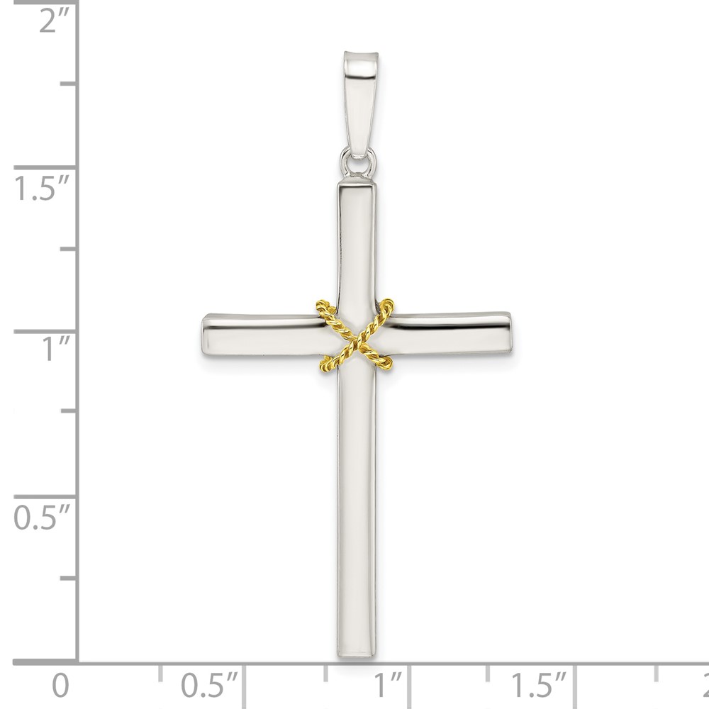 Sterling Silver w/Gold-tone X Center Hollow Cross Pendant (QC11122)