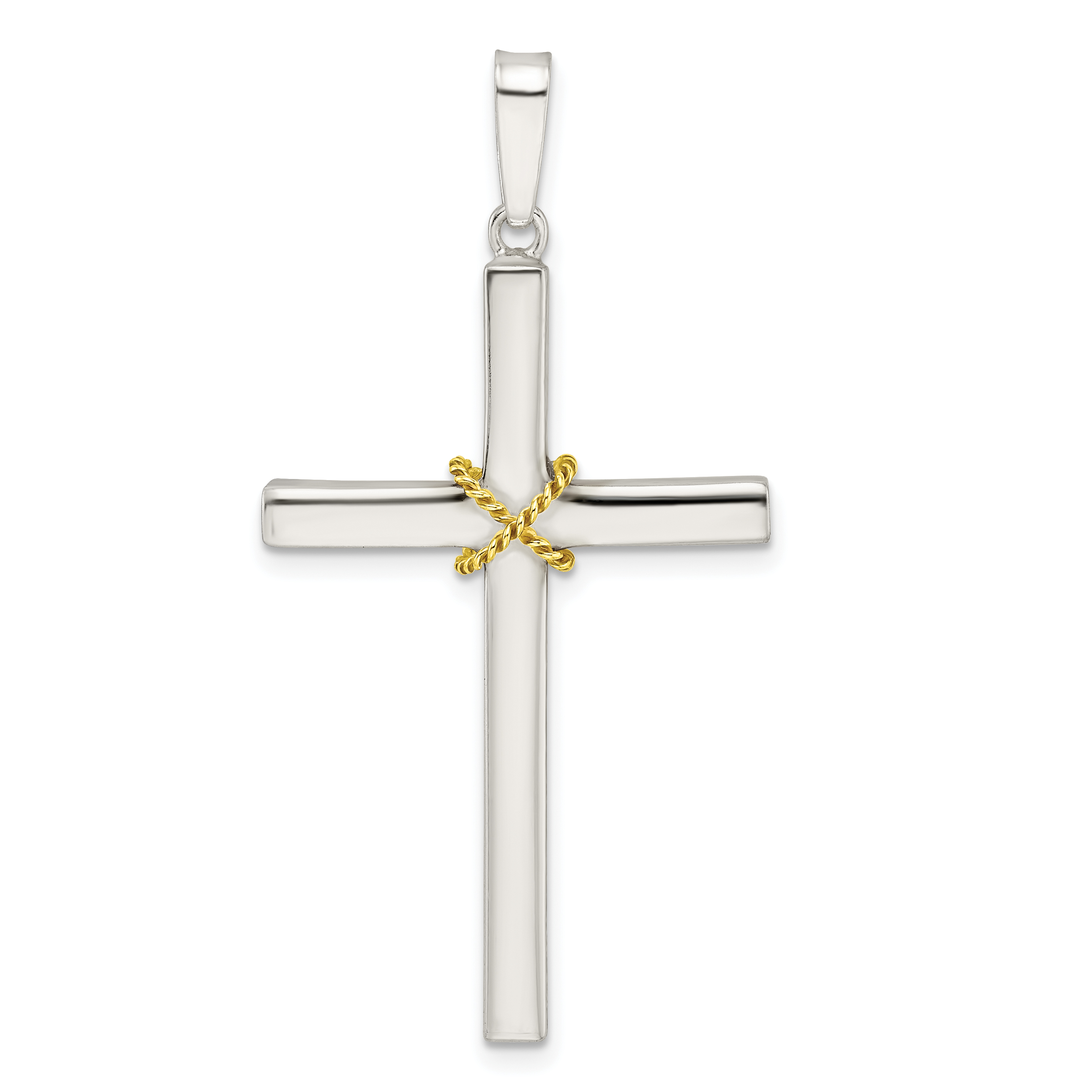 Sterling Silver w/Gold-tone X Center Hollow Cross Pendant (QC11122)