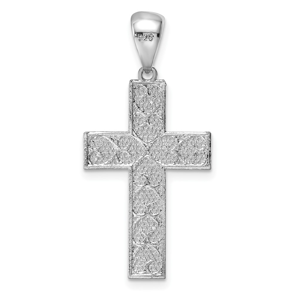 Sterling Silver Rhodium-plated Polished & D/C Cross Pendant (QC11139)
