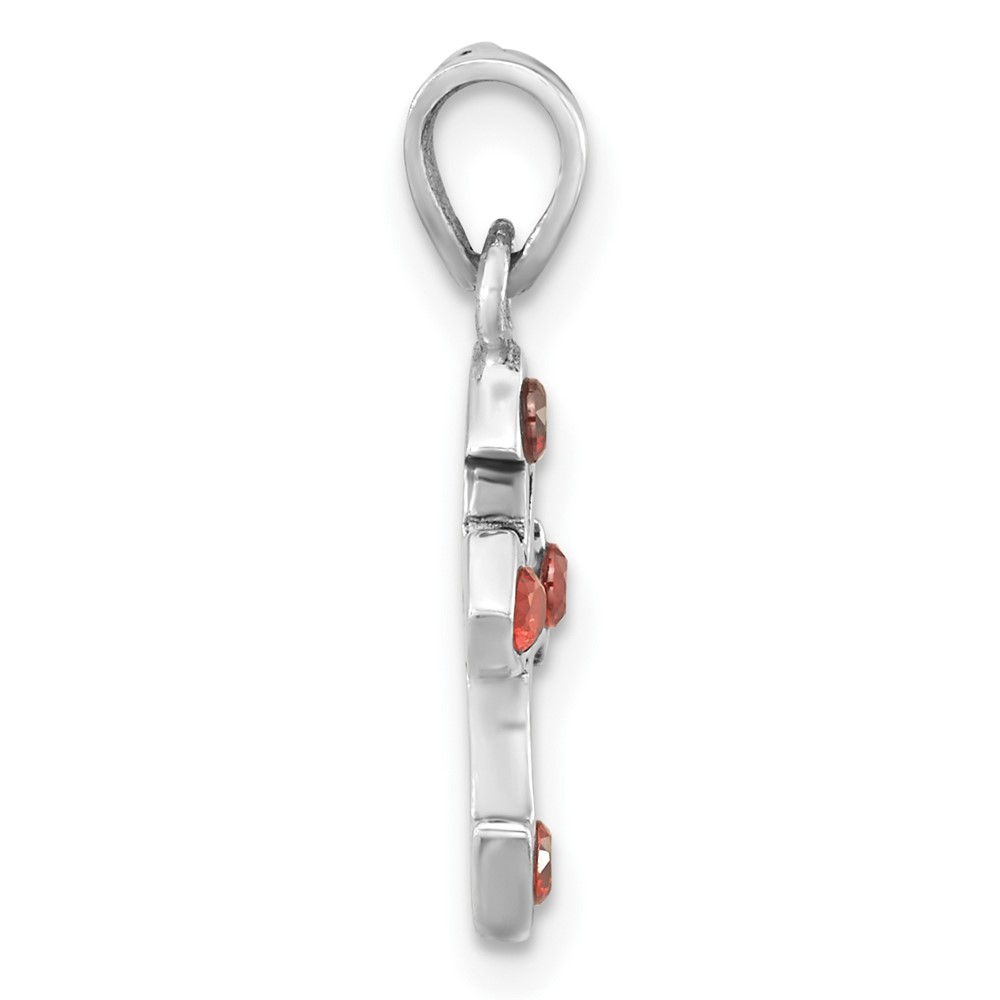 Sterling Silver Rhodium-plated Polished Open Cross Red Crystal Pendant (QC11145)