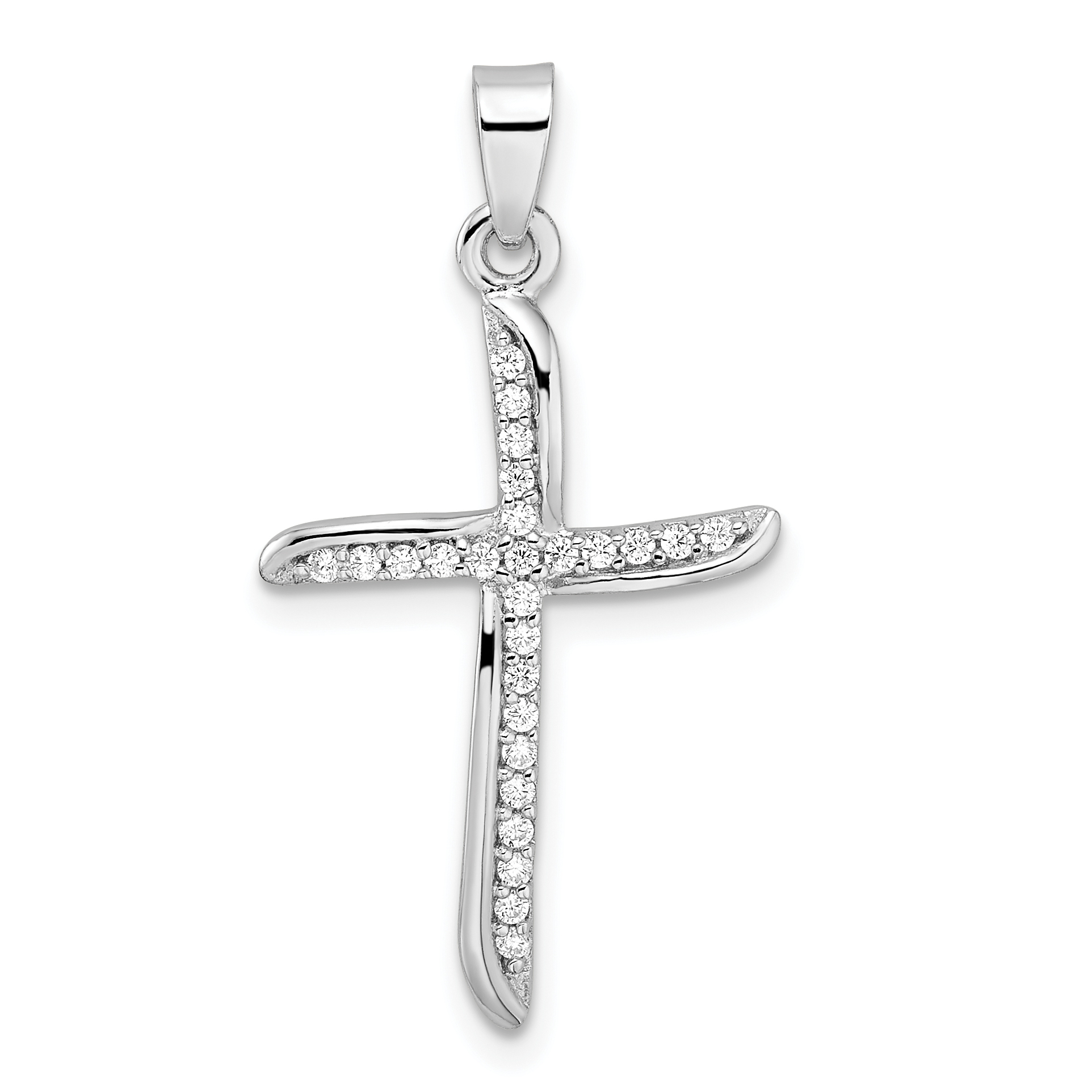 Sterling Silver Rhodium-plated Small CZ Wavy Cross Pendant (QC11154)