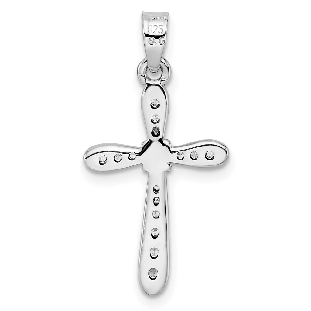 Sterling Silver Rhodium-plated w/CZ X-Center Cross Pendant (QC11155)