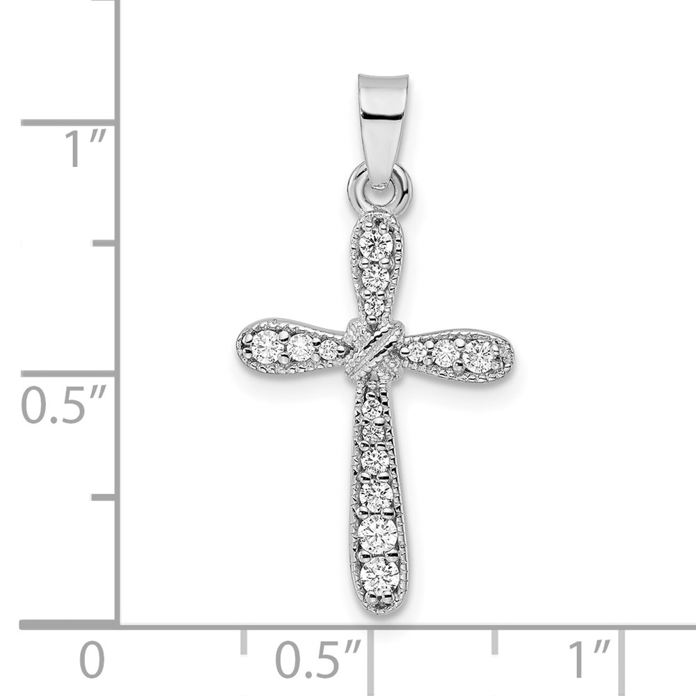 Sterling Silver Rhodium-plated w/CZ X-Center Cross Pendant (QC11155)