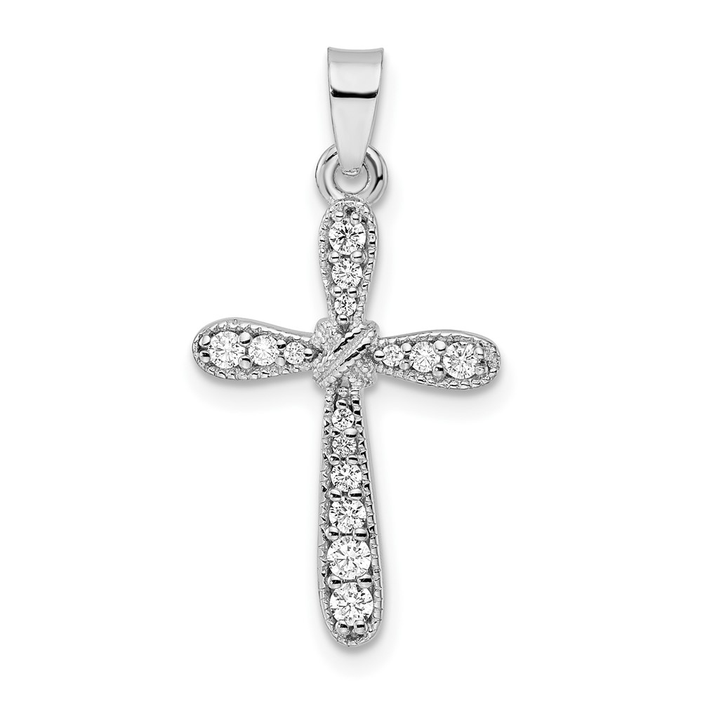 Sterling Silver Rhodium-plated w/CZ X-Center Cross Pendant (QC11155)