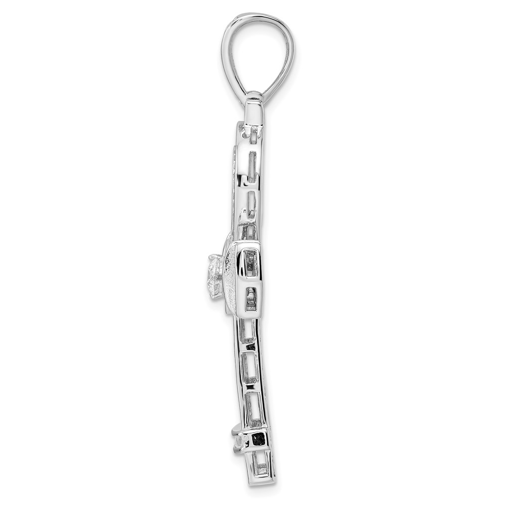 Sterling Silver Rhodium-plated Polished CZ Ankh Cross Pendant (QC11165)