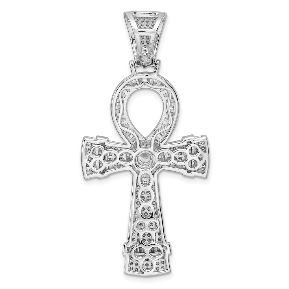 Sterling Silver Rhodium-plated Polished CZ Ankh Cross Pendant (QC11165)