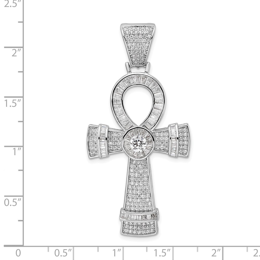 Sterling Silver Rhodium-plated Polished CZ Ankh Cross Pendant (QC11165)