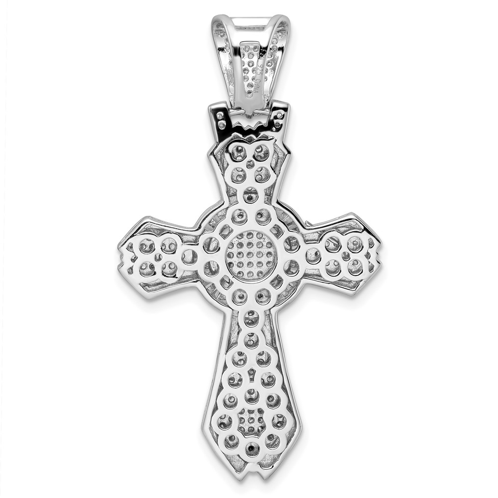 Sterling Silver Rhodium-plated Polished CZ Cross Pendant (QC11166)