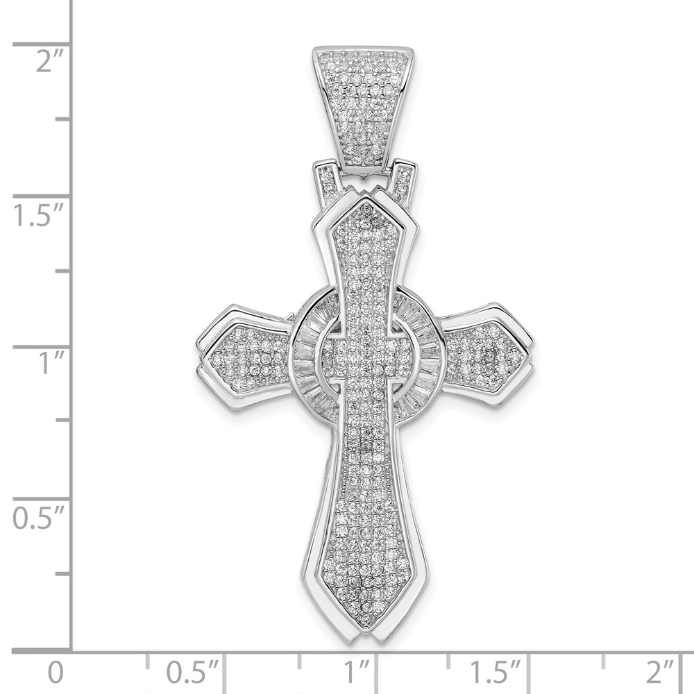 Sterling Silver Rhodium-plated Polished CZ Cross Pendant (QC11166)