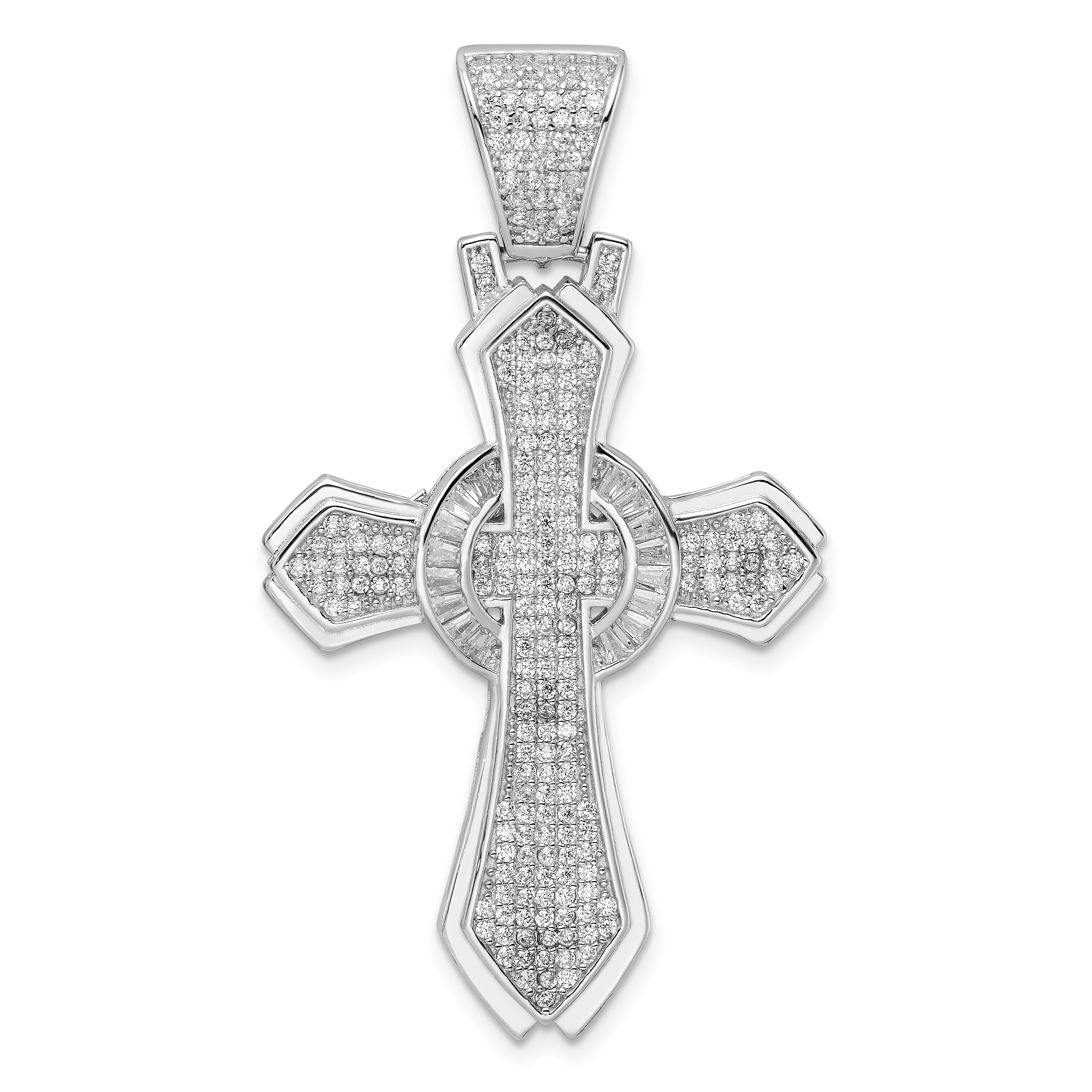 Sterling Silver Rhodium-plated Polished CZ Cross Pendant (QC11166)