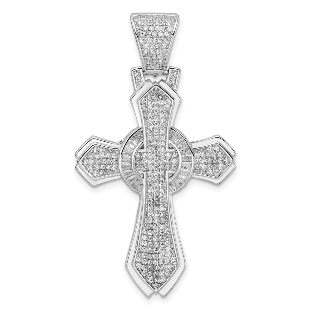 Sterling Silver Rhodium-plated Polished CZ Cross Pendant (QC11166)