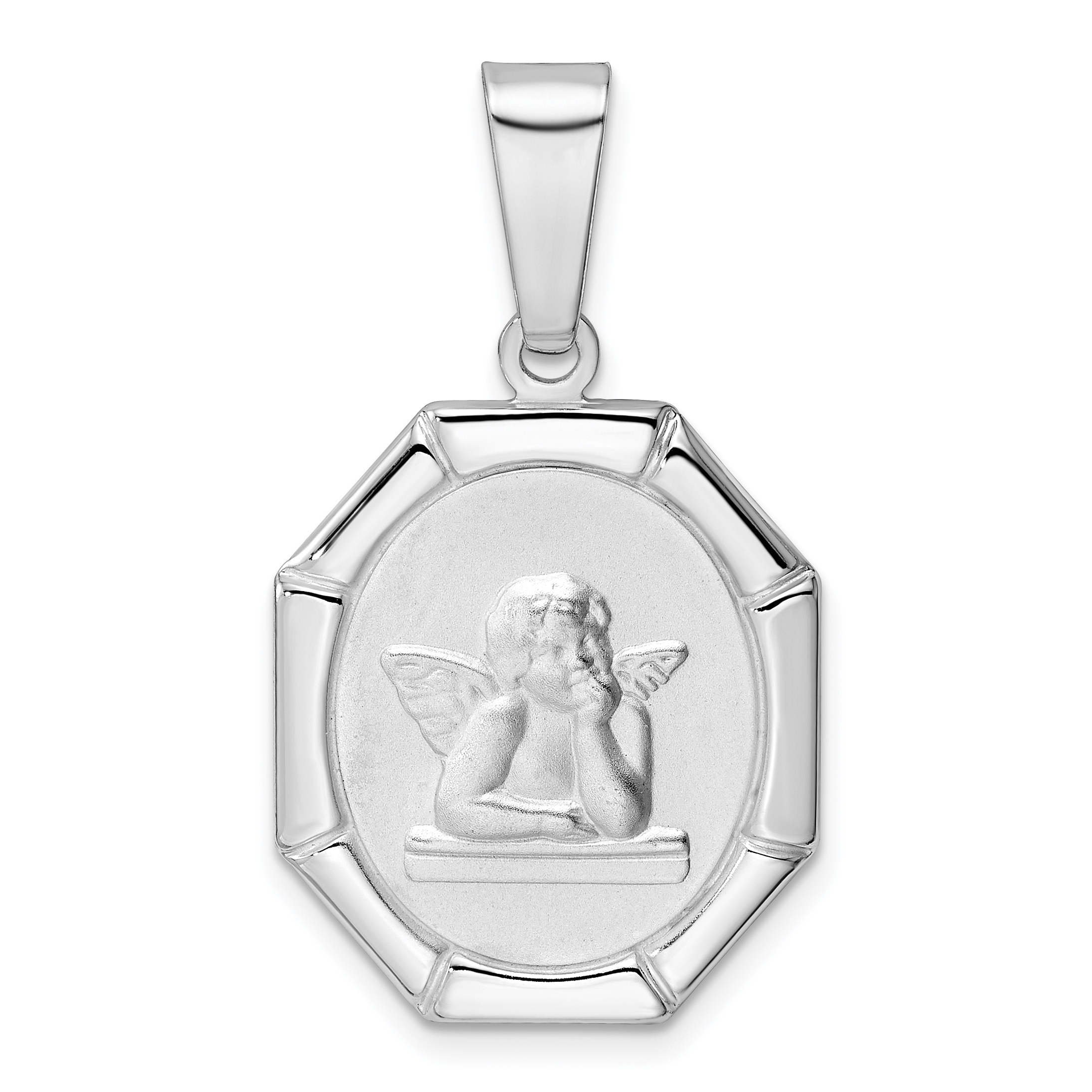 Sterling Silver Rhodium-plated Satin Raphael Angel Pendant (QC11212)