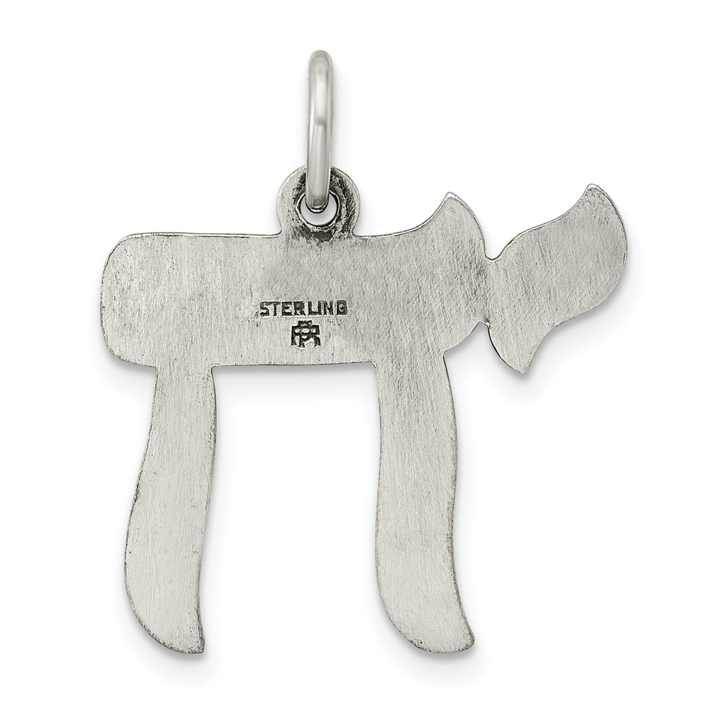 Sterling Silver Solid Antiqued and Textured Chai Symbol Pendant (QC11236)