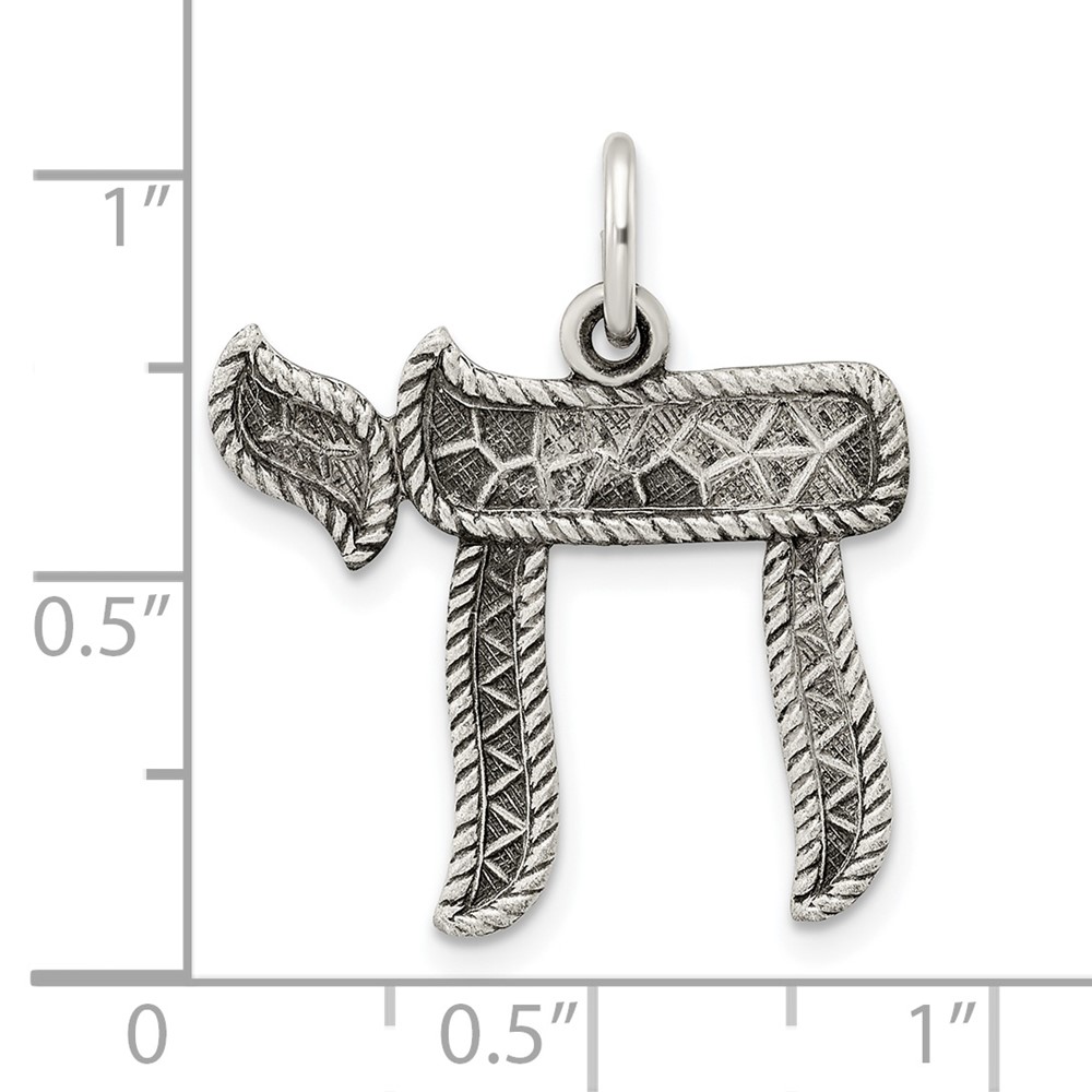 Sterling Silver Solid Antiqued and Textured Chai Symbol Pendant (QC11236)