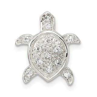 Sterling Silver Polished CZ Turtle Chain Slide