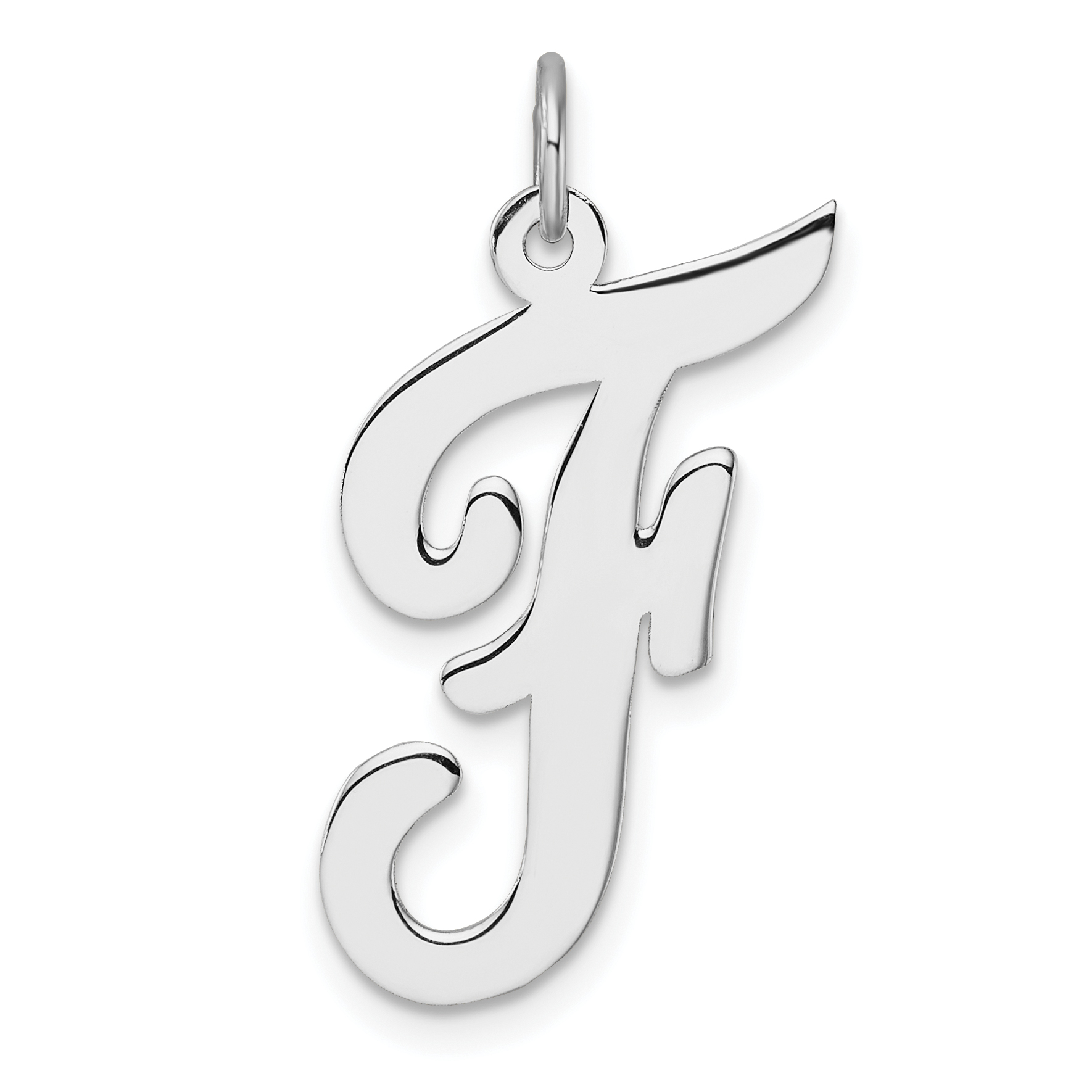 Large Sterling Silver Rhodium-plated Script Letter F Initial Charm (QC11253F)