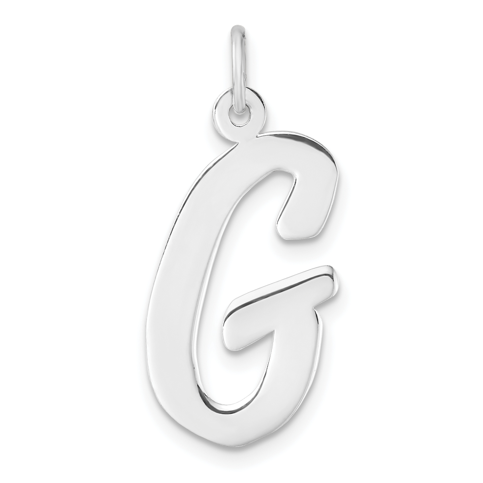 Large Sterling Silver Rhodium-plated Script Letter G Initial Charm (QC11253G)