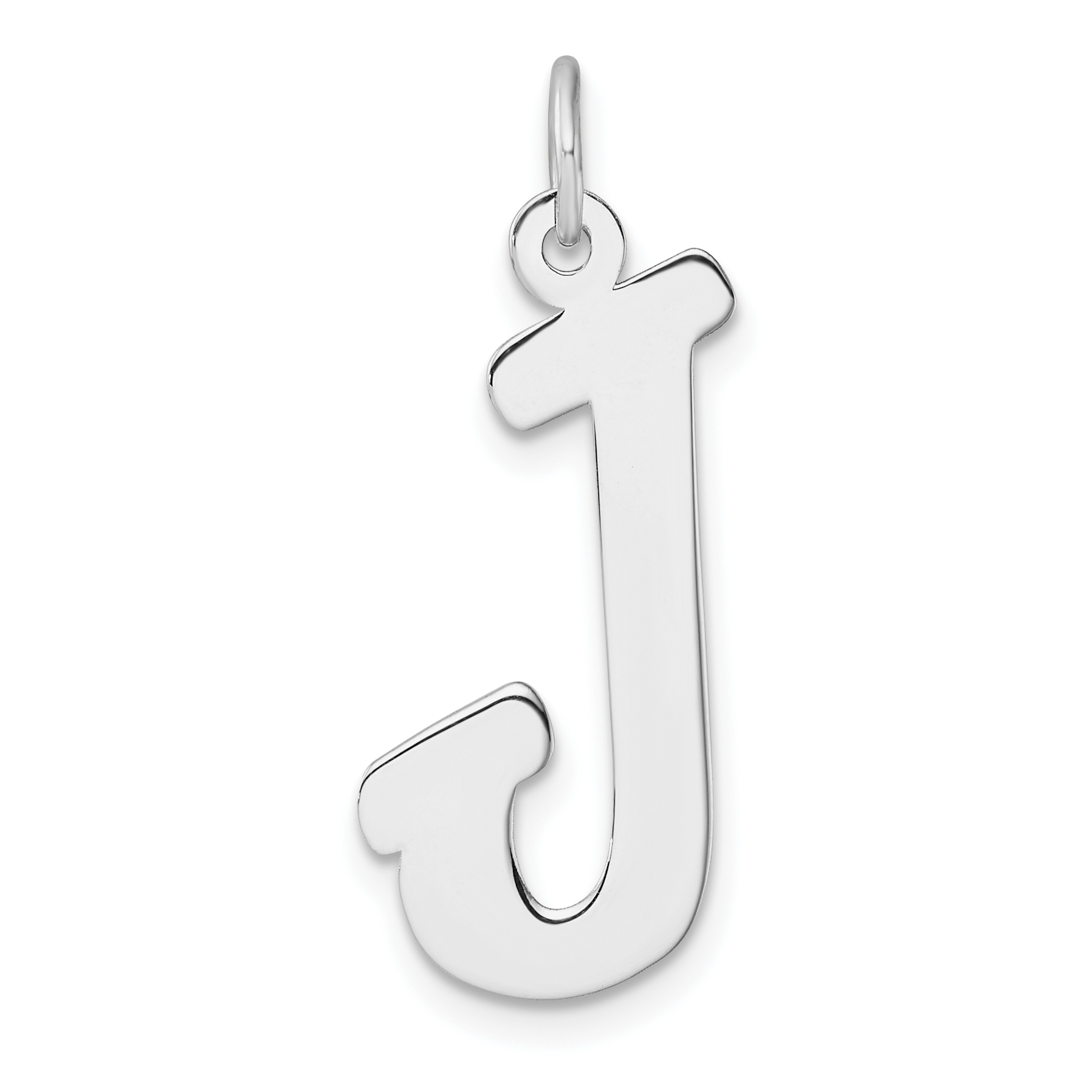 Large Sterling Silver Rhodium-plated Script Letter J Initial Charm (QC11253J)