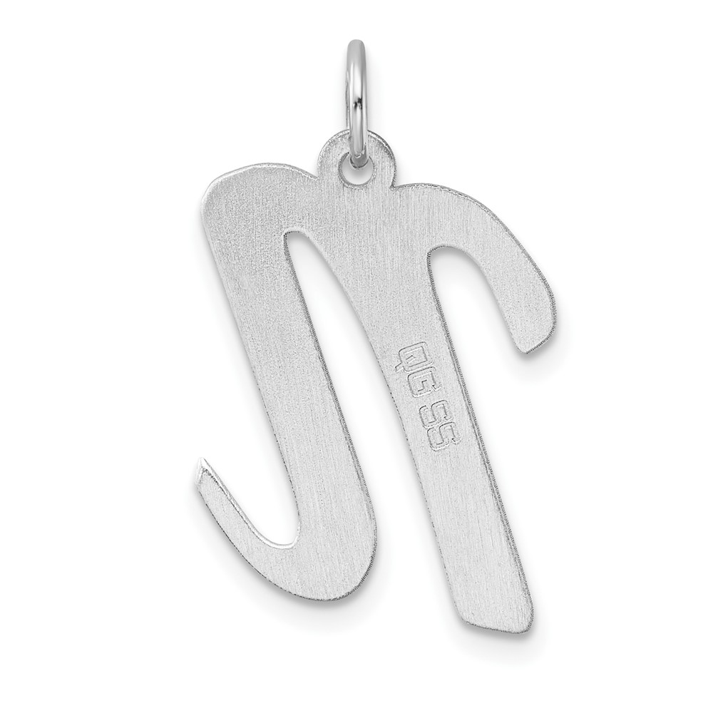 Large Sterling Silver Rhodium-plated Script Letter N Initial Charm (QC11253N)