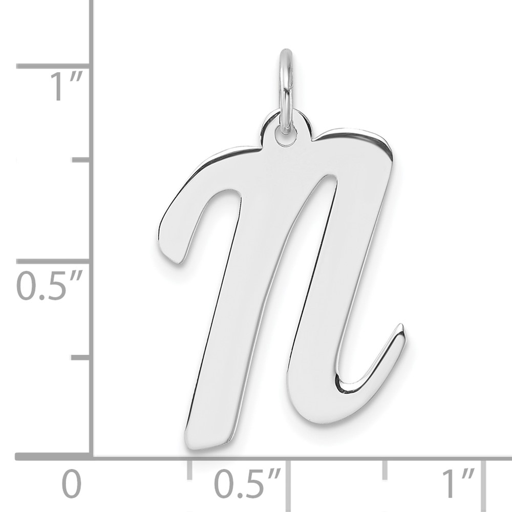Large Sterling Silver Rhodium-plated Script Letter N Initial Charm (QC11253N)