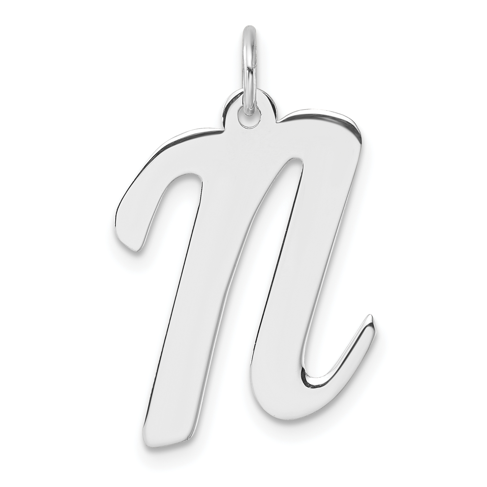 Large Sterling Silver Rhodium-plated Script Letter N Initial Charm (QC11253N)