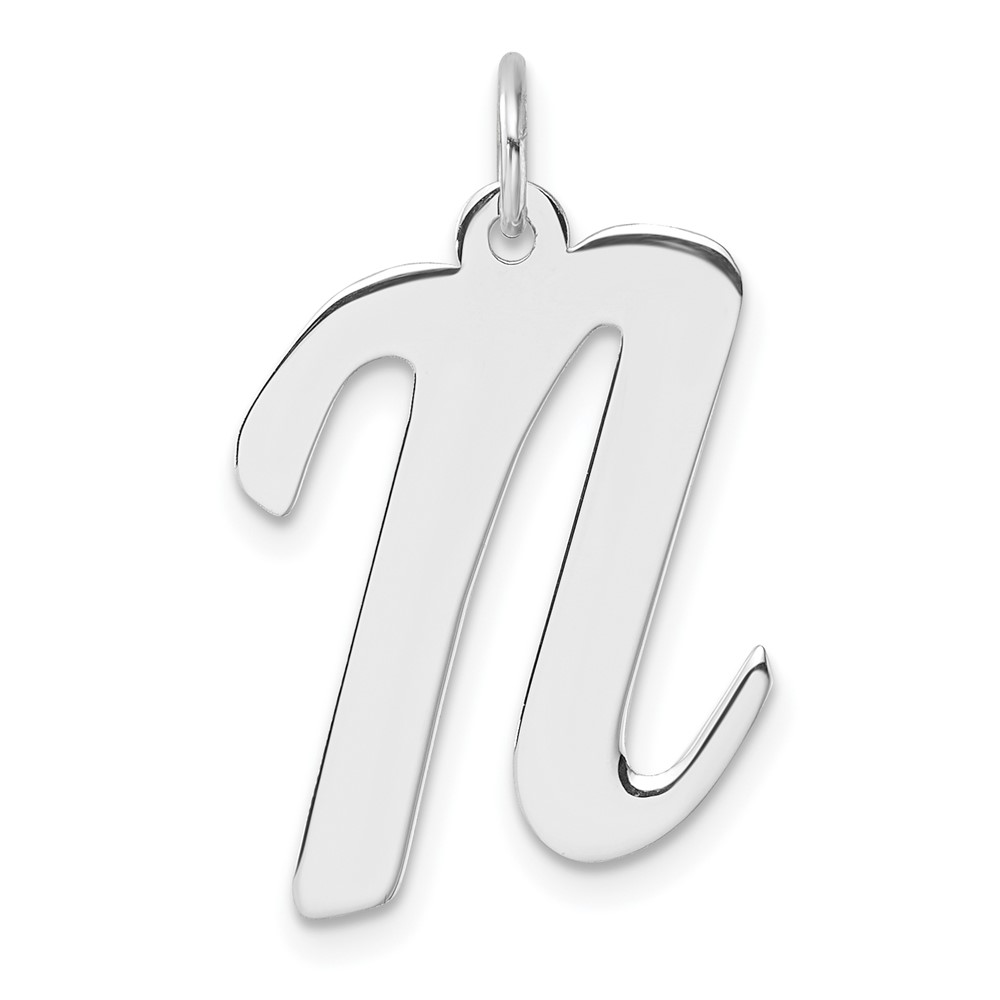 Large Sterling Silver Rhodium-plated Script Letter N Initial Charm (QC11253N)