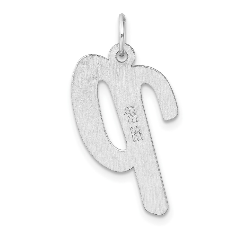 Large Sterling Silver Rhodium-plated Script Letter P Initial Charm (QC11253P)