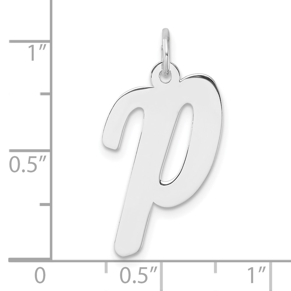 Large Sterling Silver Rhodium-plated Script Letter P Initial Charm (QC11253P)
