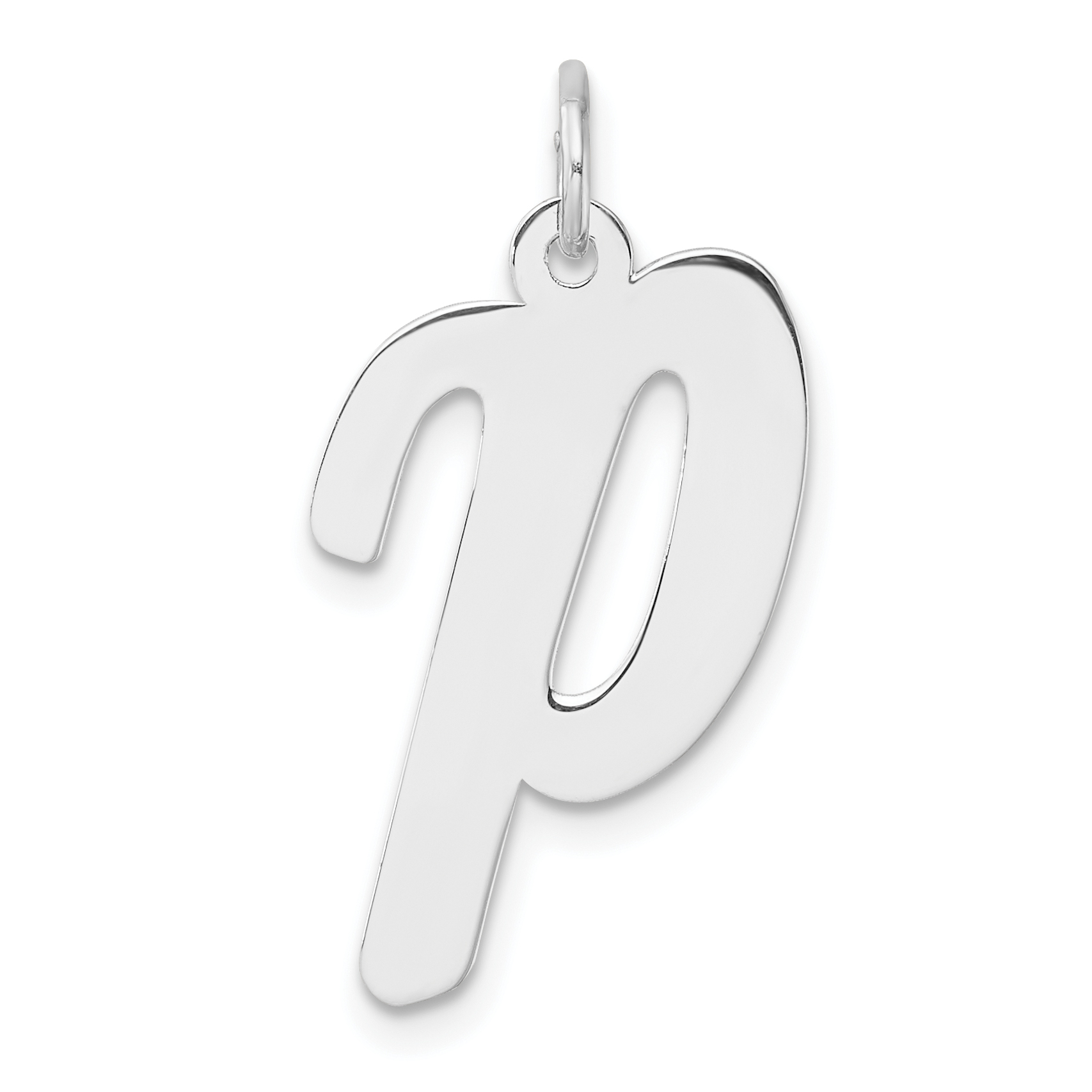 Large Sterling Silver Rhodium-plated Script Letter P Initial Charm (QC11253P)