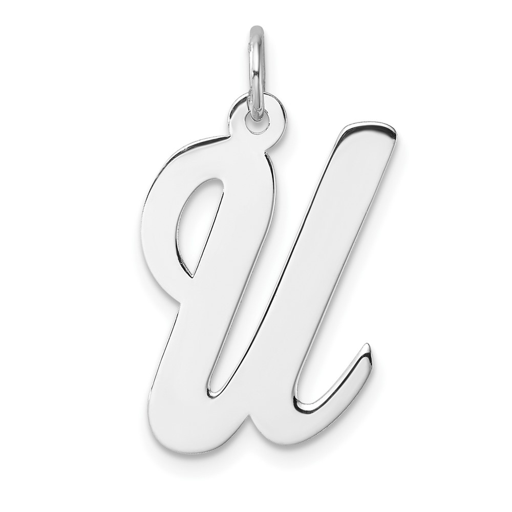 Large Sterling Silver Rhodium-plated Script Letter U Initial Charm (QC11253U)