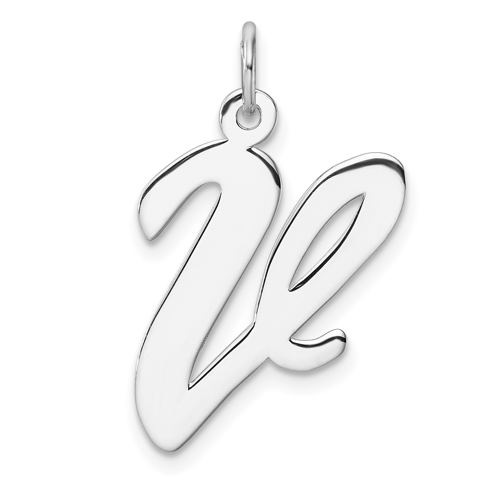 Large Sterling Silver Rhodium-plated Script Letter V Initial Charm (QC11253V)