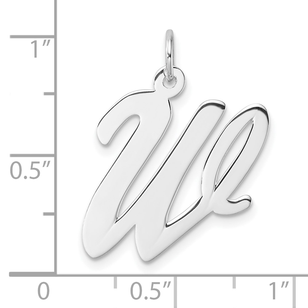 Large Sterling Silver Rhodium-plated Script Letter W Initial Charm (QC11253W)