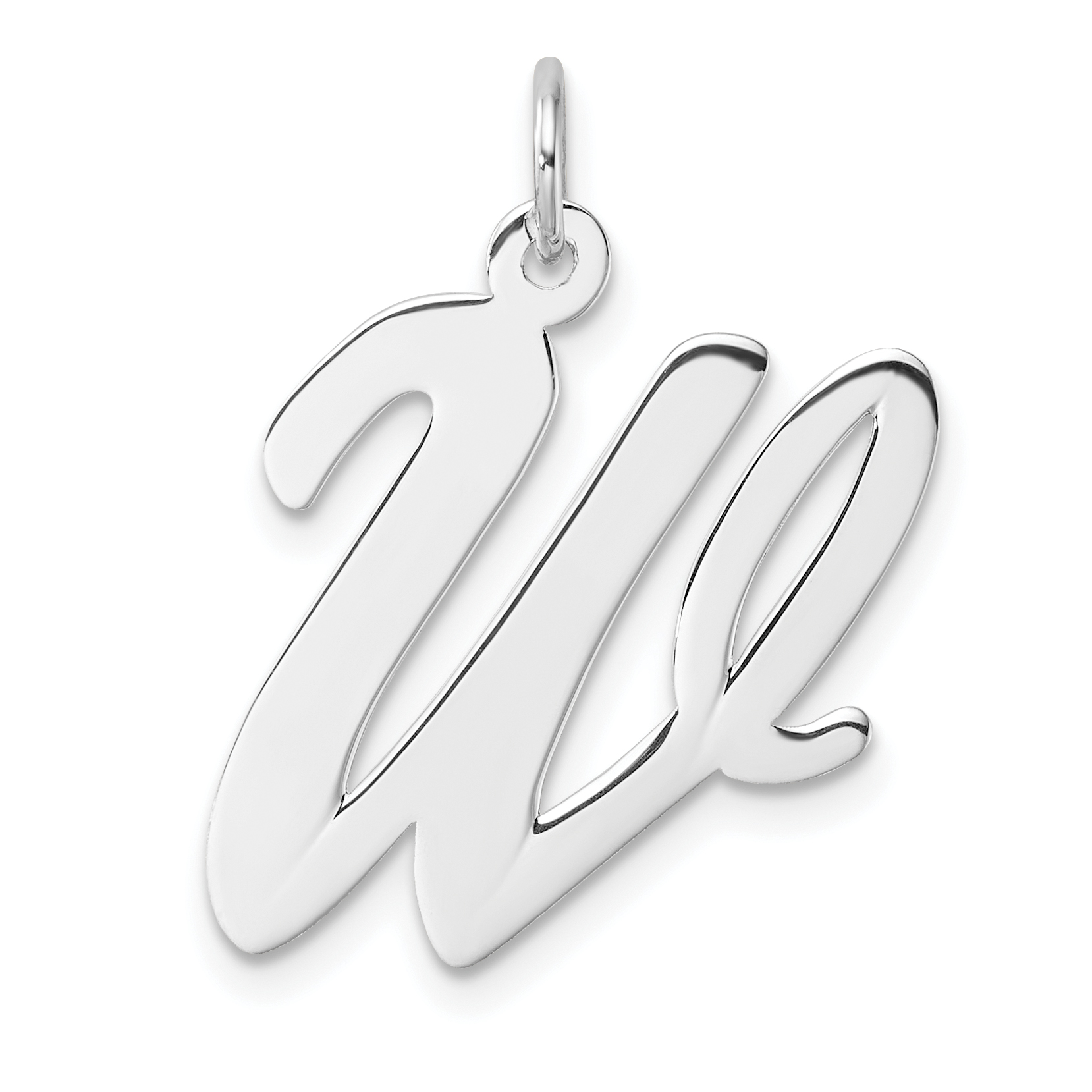 Large Sterling Silver Rhodium-plated Script Letter W Initial Charm (QC11253W)