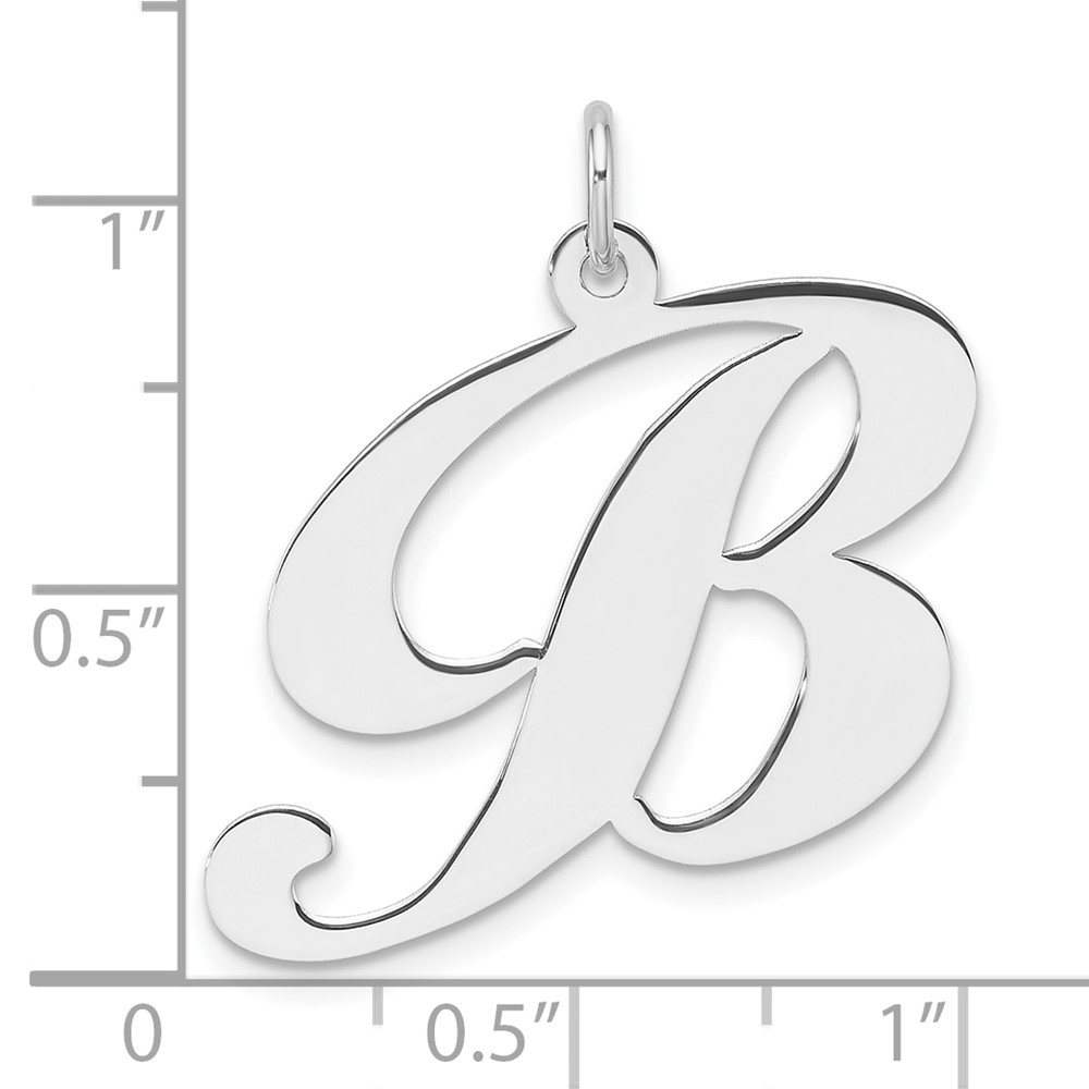 Large Sterling Silver Rhodium-plated Fancy Script Letter B Initial Charm (QC11254B)