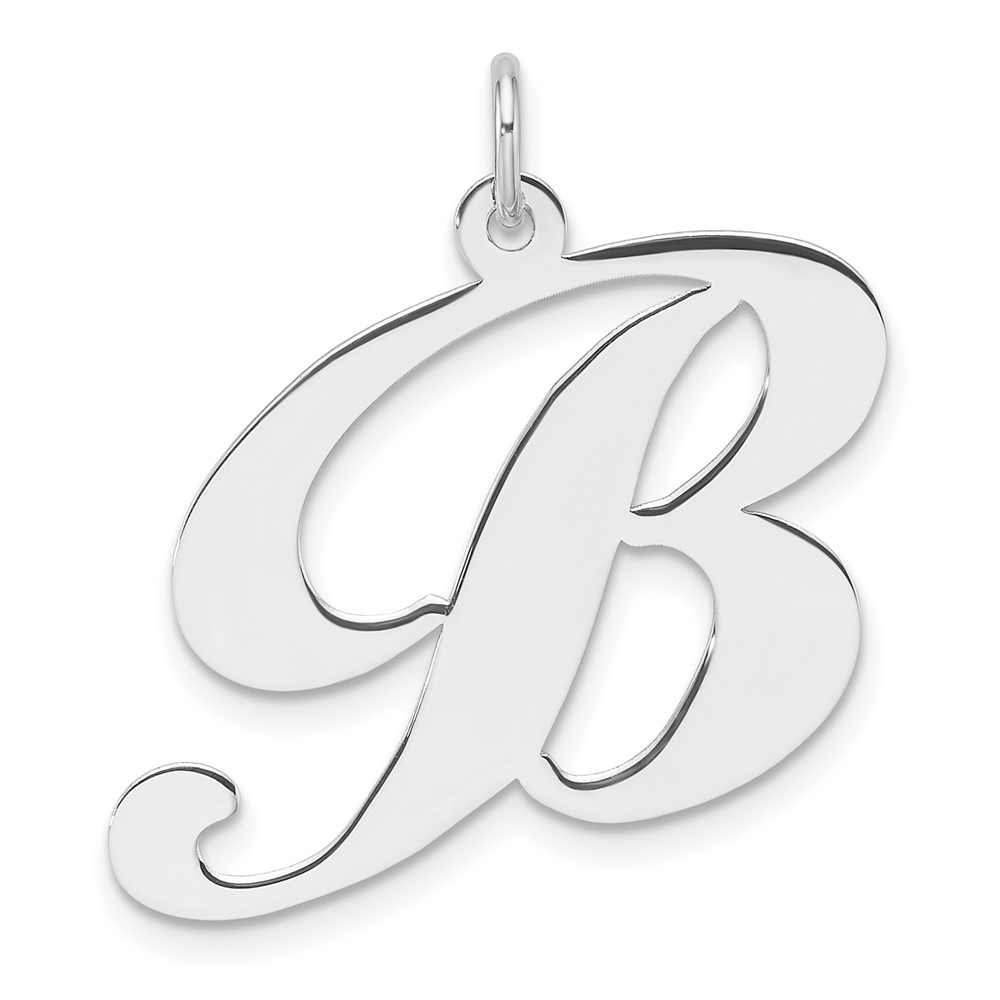 Large Sterling Silver Rhodium-plated Fancy Script Letter B Initial Charm (QC11254B)