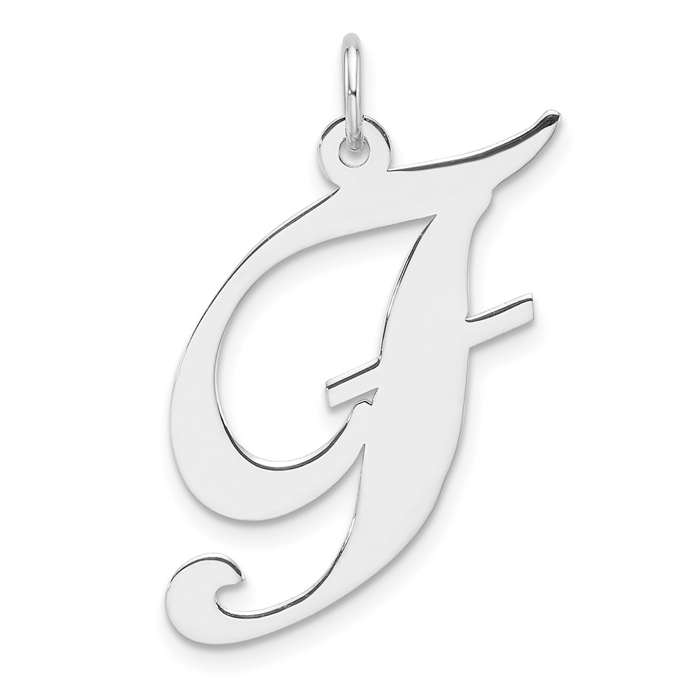 Large Sterling Silver Rhodium-plated Fancy Script Letter F Initial Charm (QC11254F)