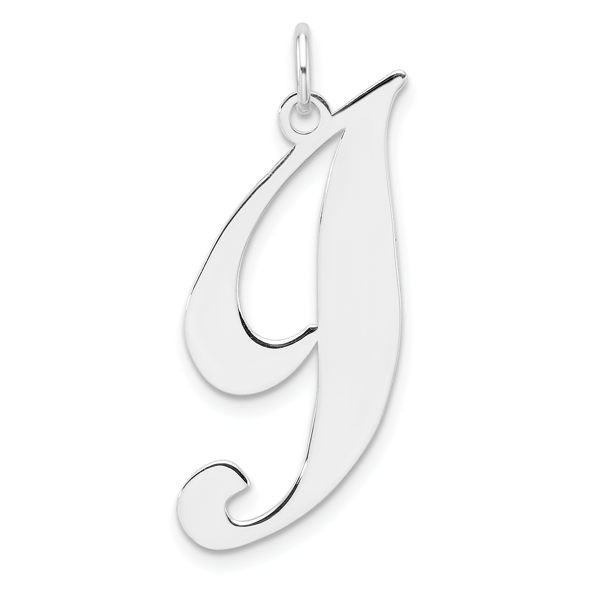 Large Sterling Silver Rhodium-plated Fancy Script Letter I Initial Charm (QC11254I)