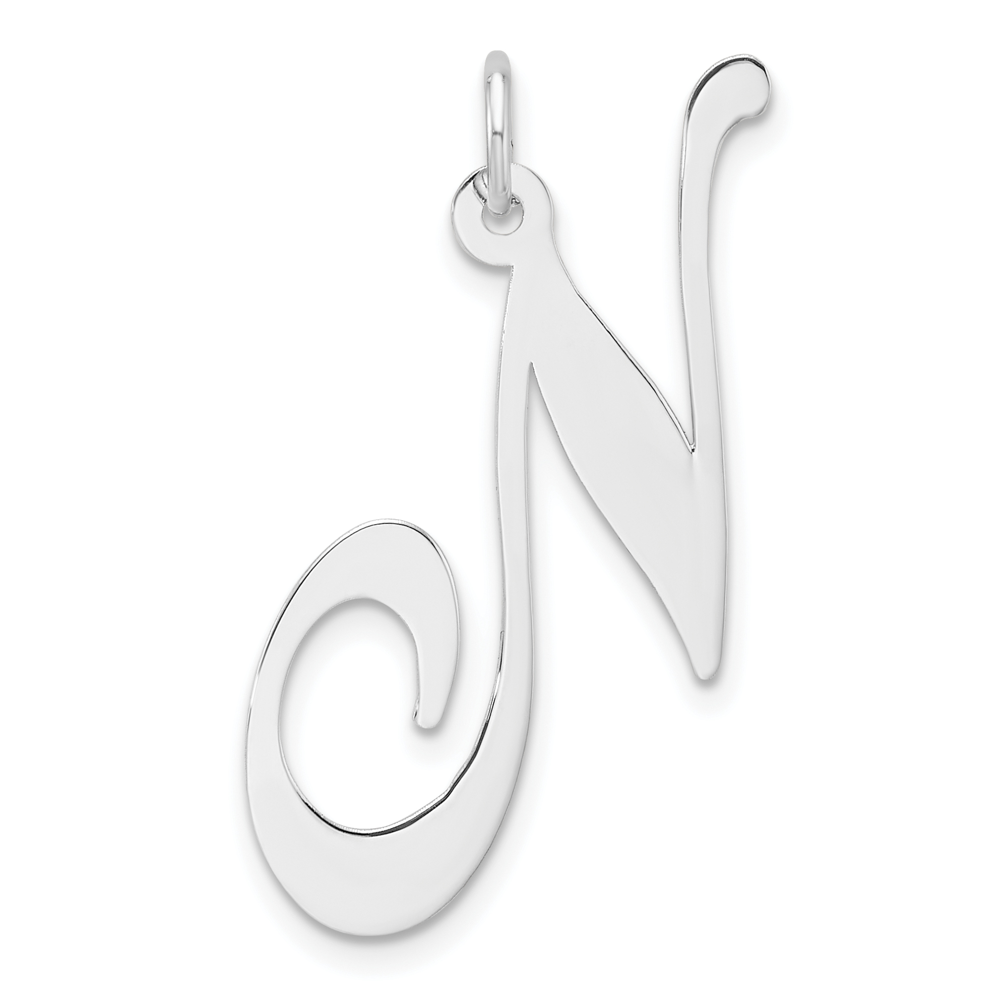 Large Sterling Silver Rhodium-plated Fancy Script Letter N Initial Charm (QC11254N)