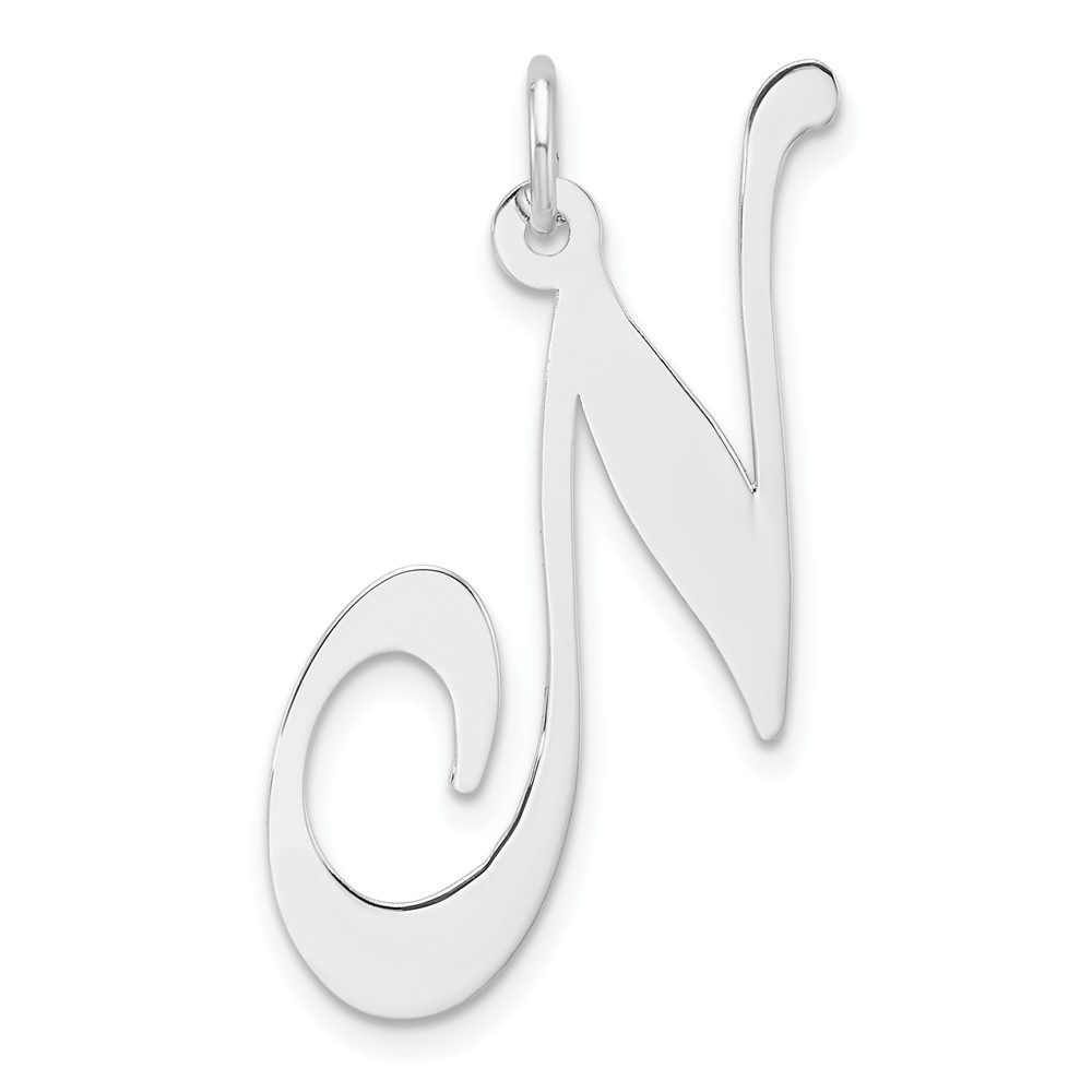 Large Sterling Silver Rhodium-plated Fancy Script Letter N Initial Charm (QC11254N)