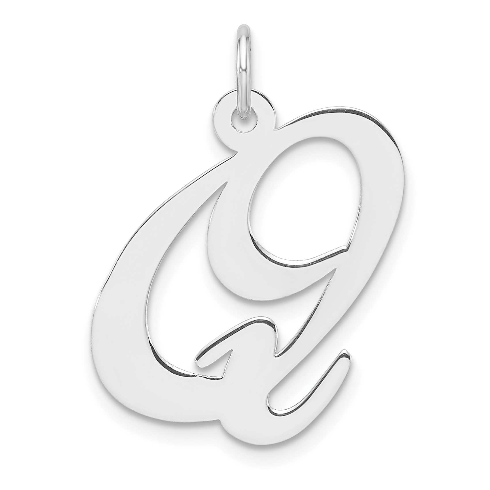 Large Sterling Silver Rhodium-plated Fancy Script Letter Q Initial Charm (QC11254Q)