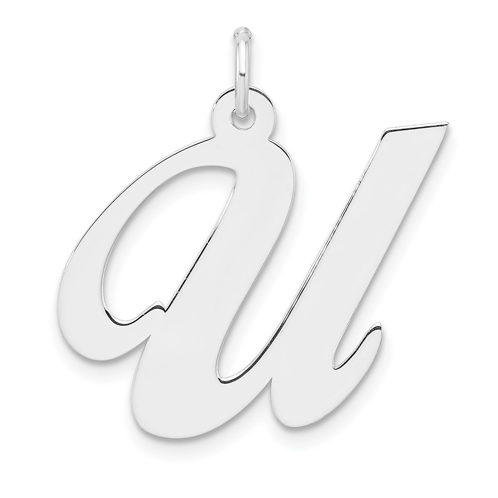 Large Sterling Silver Rhodium-plated Fancy Script Letter U Initial Charm (QC11254U)