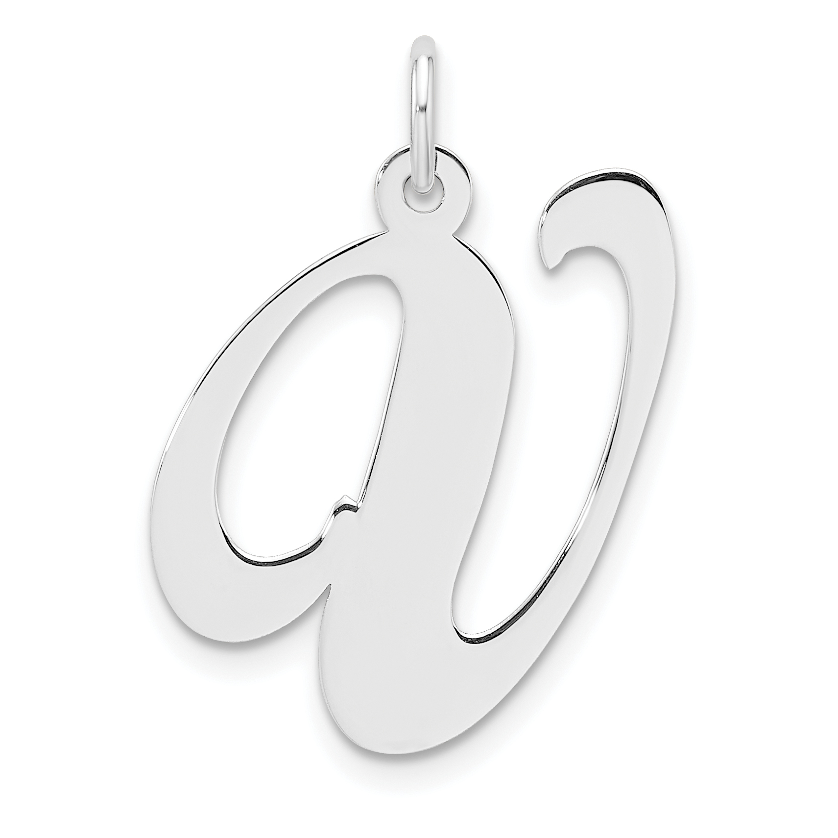 Large Sterling Silver Rhodium-plated Fancy Script Letter V Initial Charm (QC11254V)