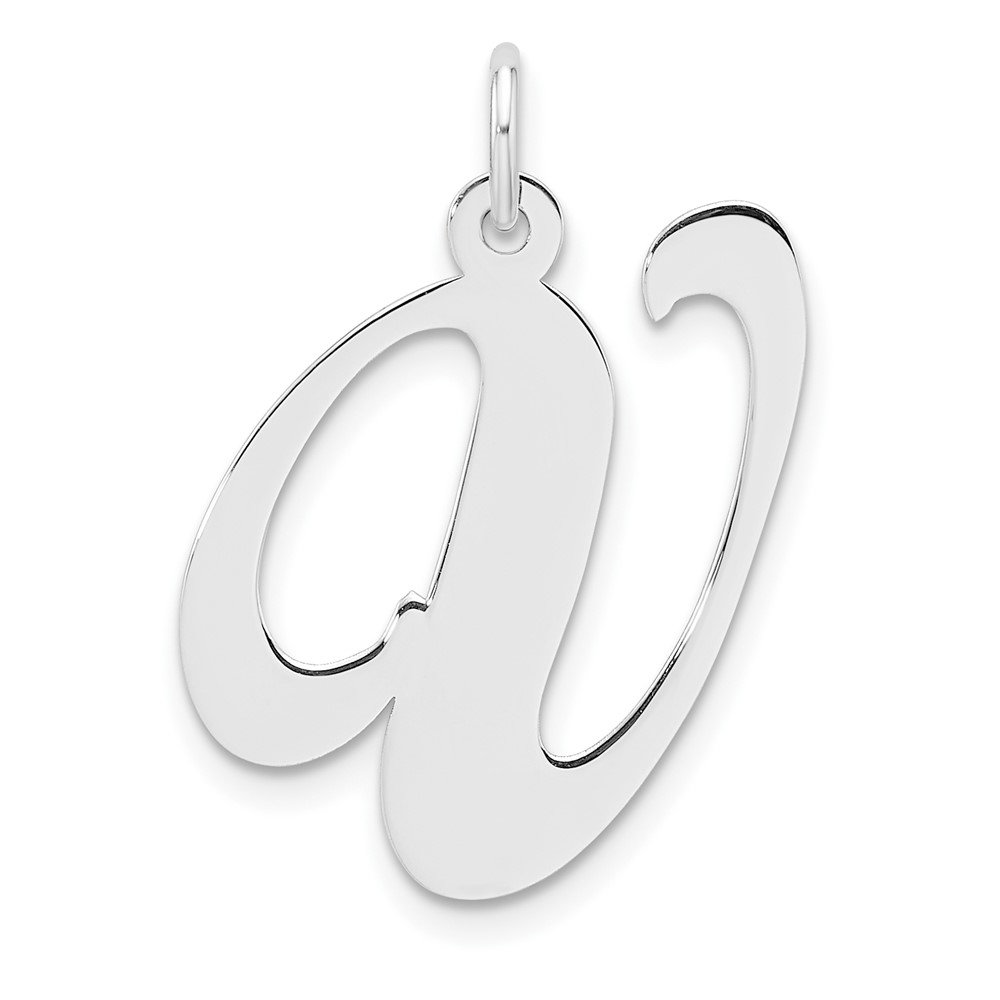 Large Sterling Silver Rhodium-plated Fancy Script Letter V Initial Charm (QC11254V)