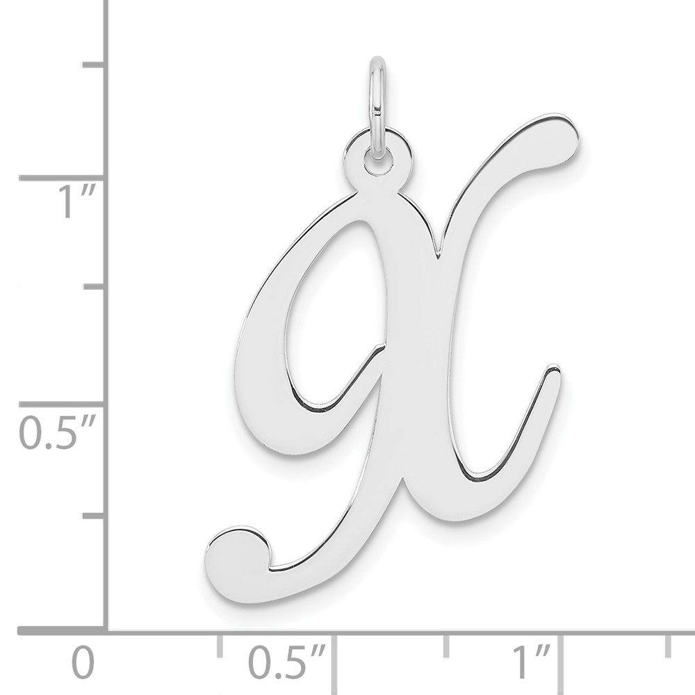 Large Sterling Silver Rhodium-plated Fancy Script Letter X Initial Charm (QC11254X)