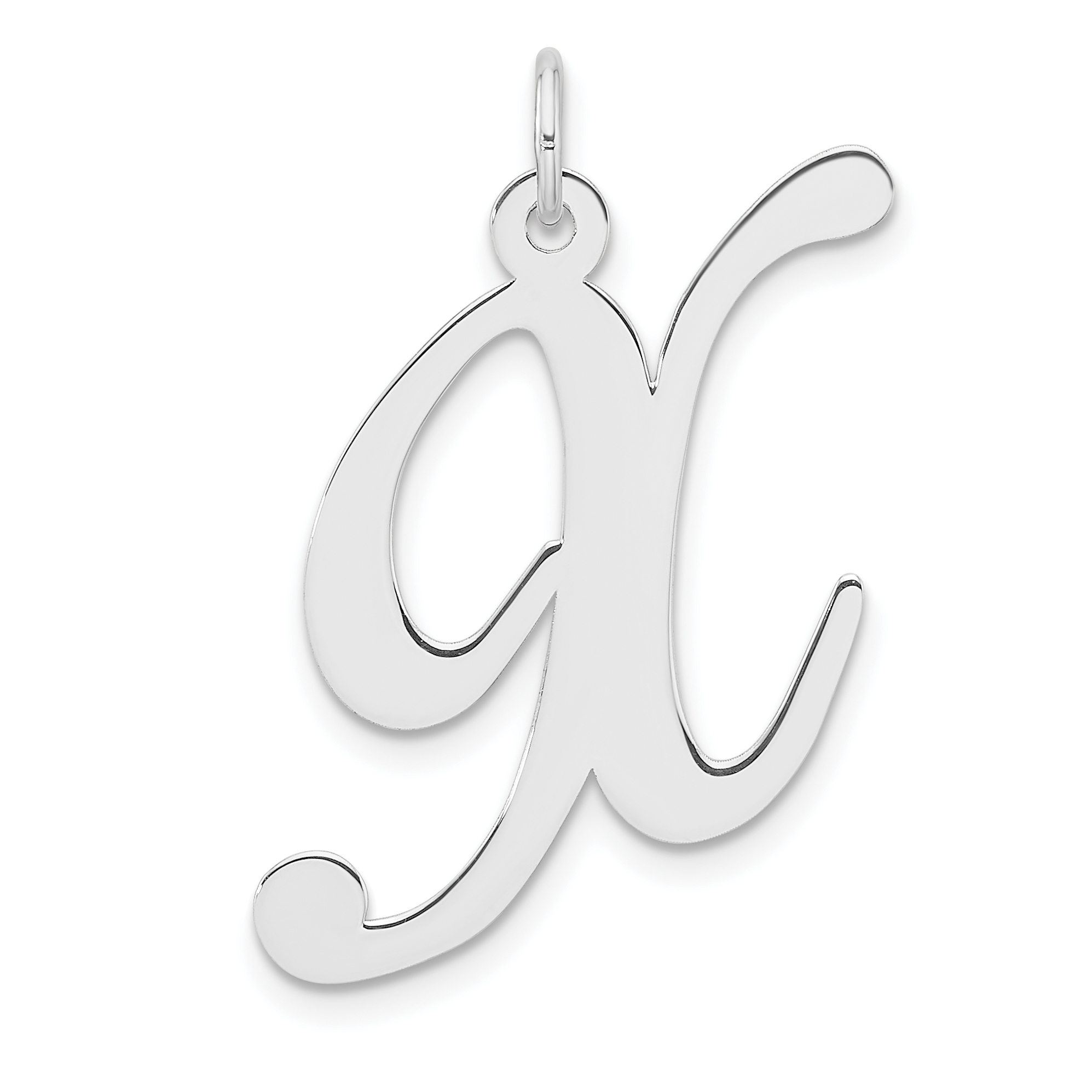Large Sterling Silver Rhodium-plated Fancy Script Letter X Initial Charm (QC11254X)