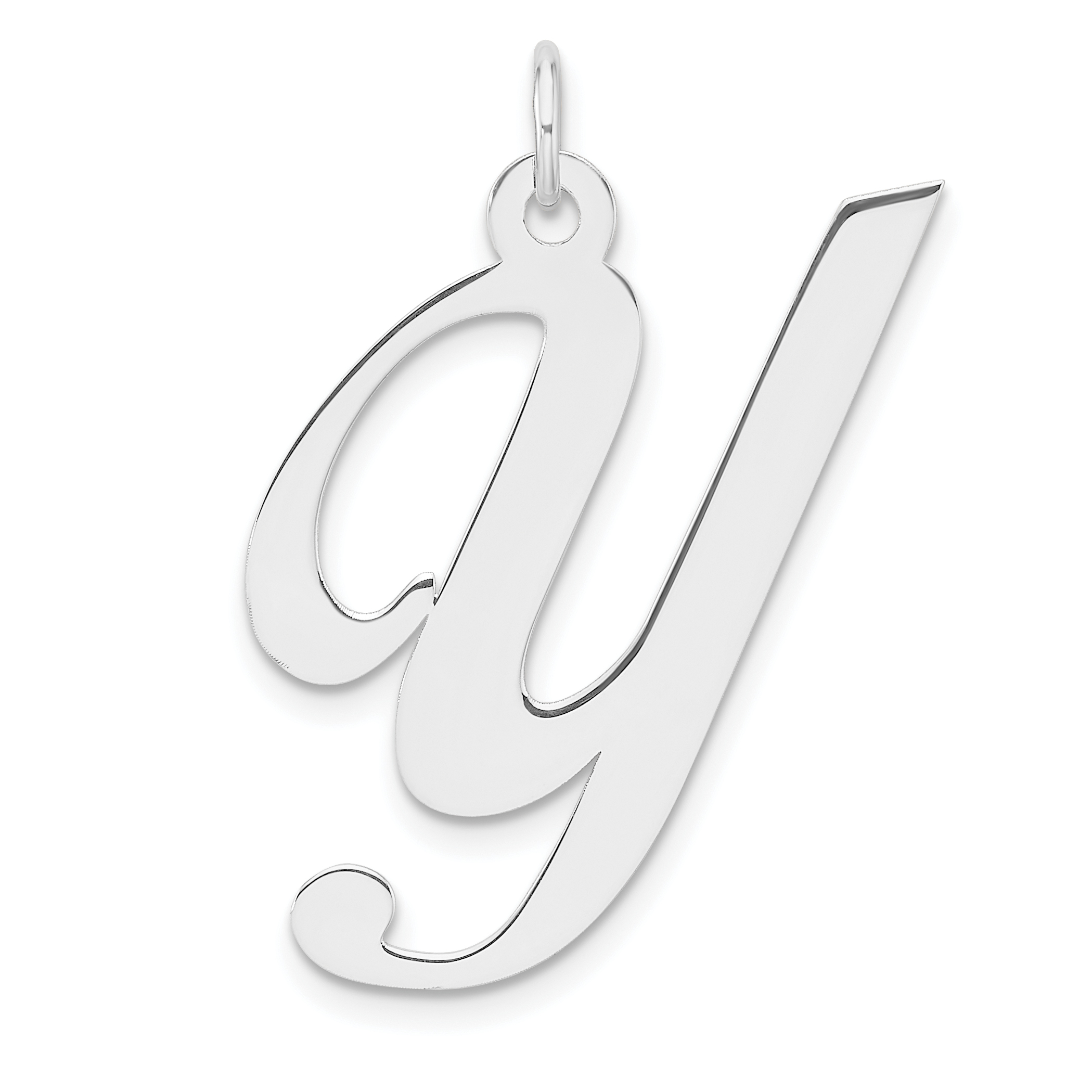 Large Sterling Silver Rhodium-plated Fancy Script Letter Y Initial Charm (QC11254Y)